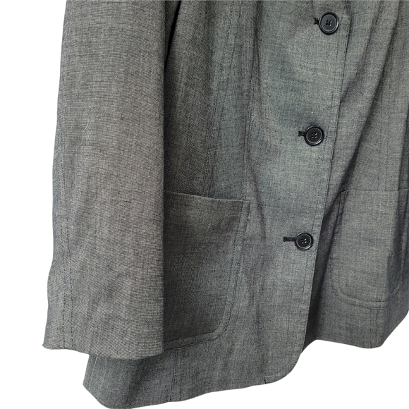 Vintage Woven Single Breast Blazer Textured Gray Plunging Notched Collar Jacket - Picture 7 of 9